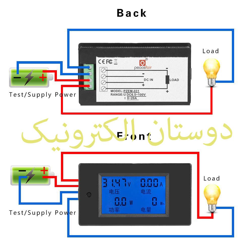 پاورمیتر DC اندازه گیر ولتاژ/جریان/توان/انرژی 20A