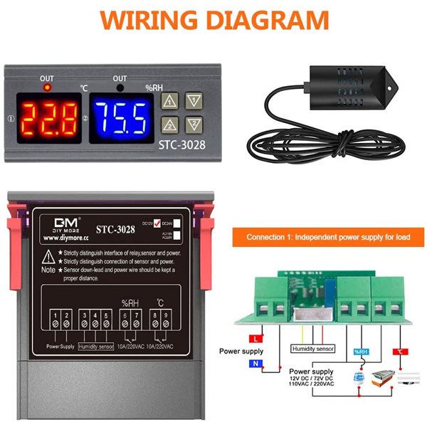 ترموستات دما و رطوبت قاب دار STC-3028 - 12V