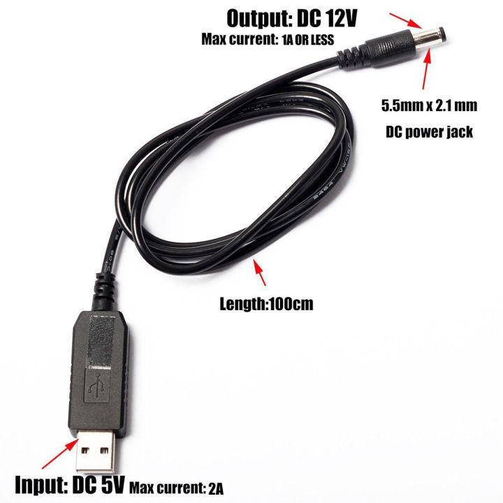 کابل بوستر USB ورودی 5 ولت DC خروجی 12 ولت DC جک 5.5mm
