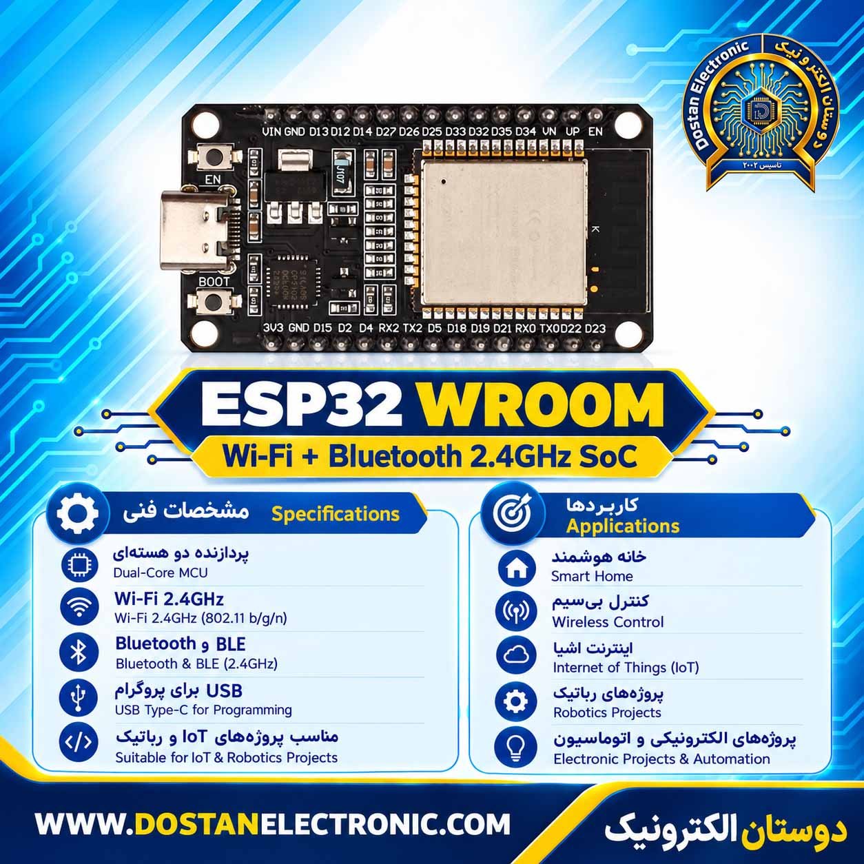 ESP32 WROOM EDITION WIFI+BT SoC 2.4GHz