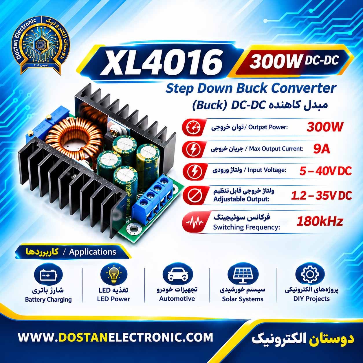 کاهنده ولتاژ و آمپر 10 آمپر DC TO DC