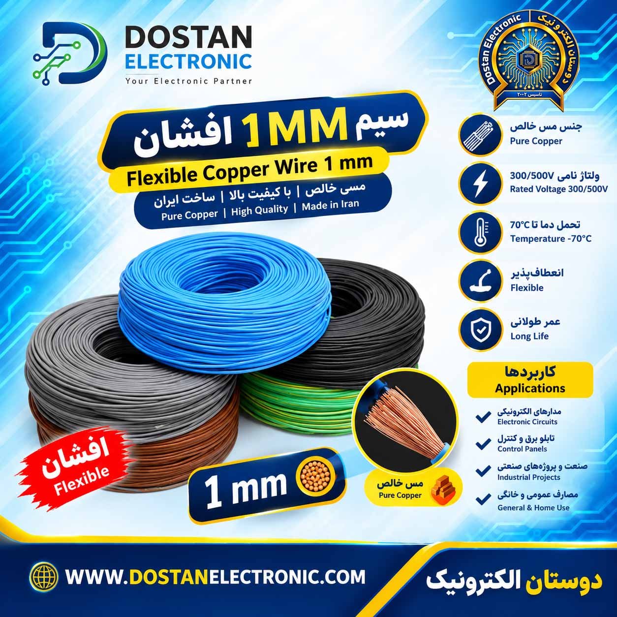 سیم 1MM افشان ایرانی متر