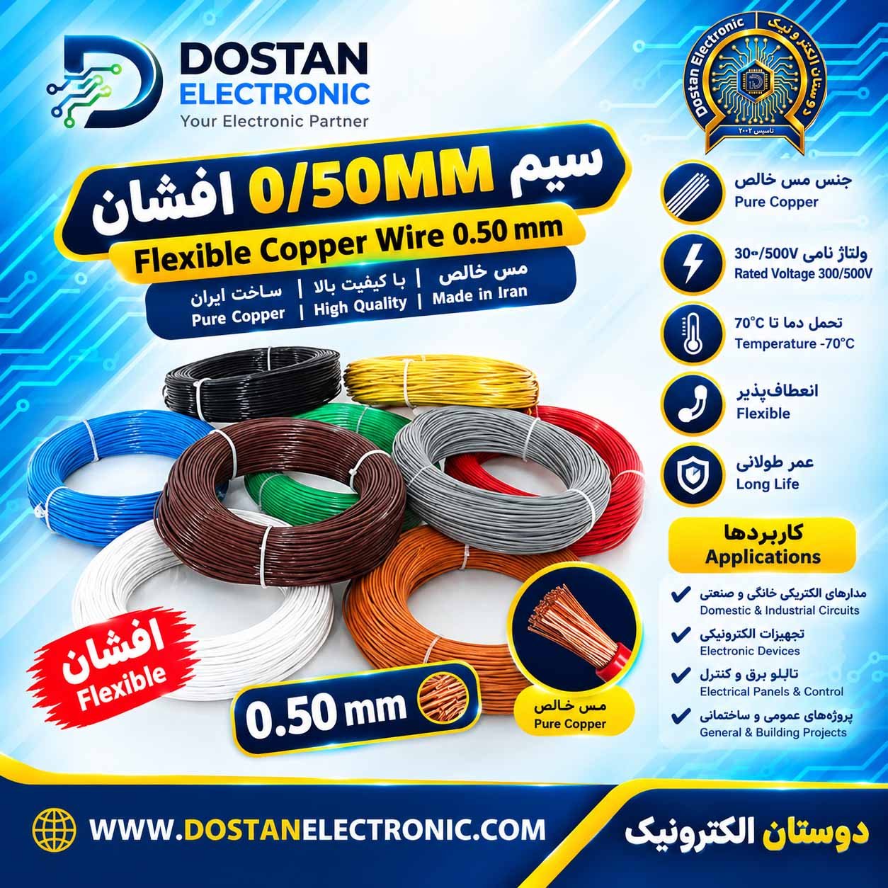سیم 0/50MM افشان ایرانی متر